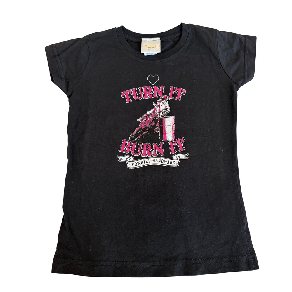 Shyanne Girls Black Turn It Burn It Barrel Racing Graphic T-Shirt Size 5/6